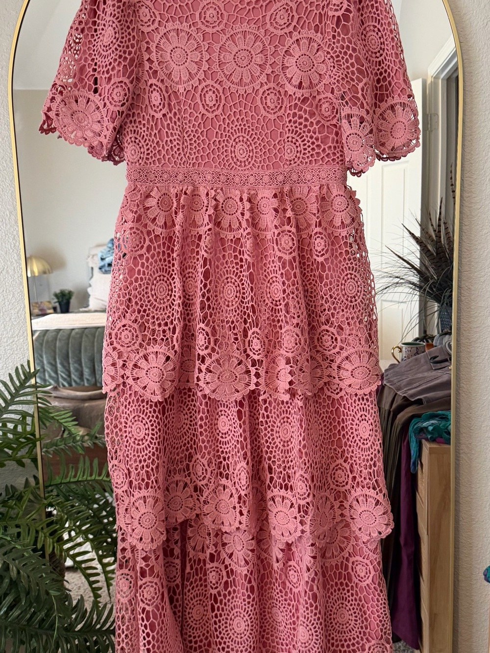 Polagram Dusty Rose Crochet Lace Tiered Dress